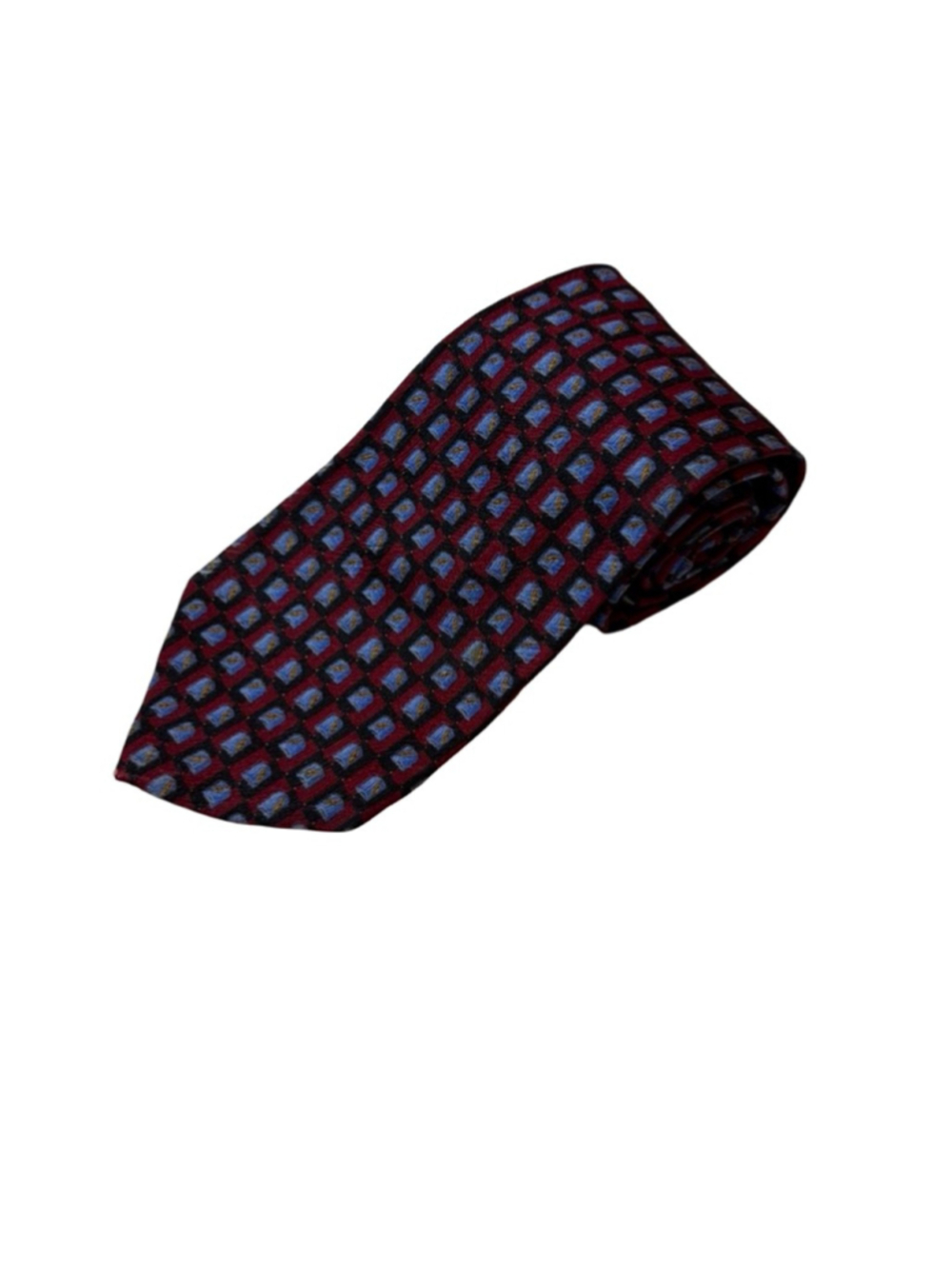 Hugo Boss Silk Tie Red Blue Geometric Italy Designer Classic Luxury